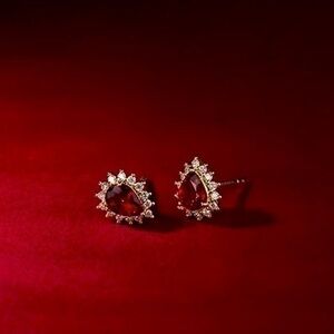 New! 925 Silver Red Diamond Earrings